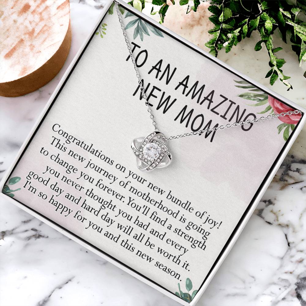 To An Amazing New Mom Necklace, Amazong New Mom Love Knot Necklace Gift for New Mommy, New Mom Gift Necklace 1st New Mother Pregnancy Gift Necklace for Mother's Day Necklace Jewelry Gift for Women