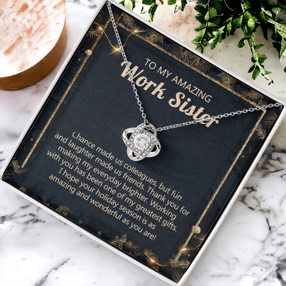 To My Amazing Work Sister Love Knot Necklace From Brother, Best Friend Gift Necklace for Colleague Christmas Pendant for Work Sister Co-Worker Christmas Colleague Sister Jewelry Gift for Girls Women