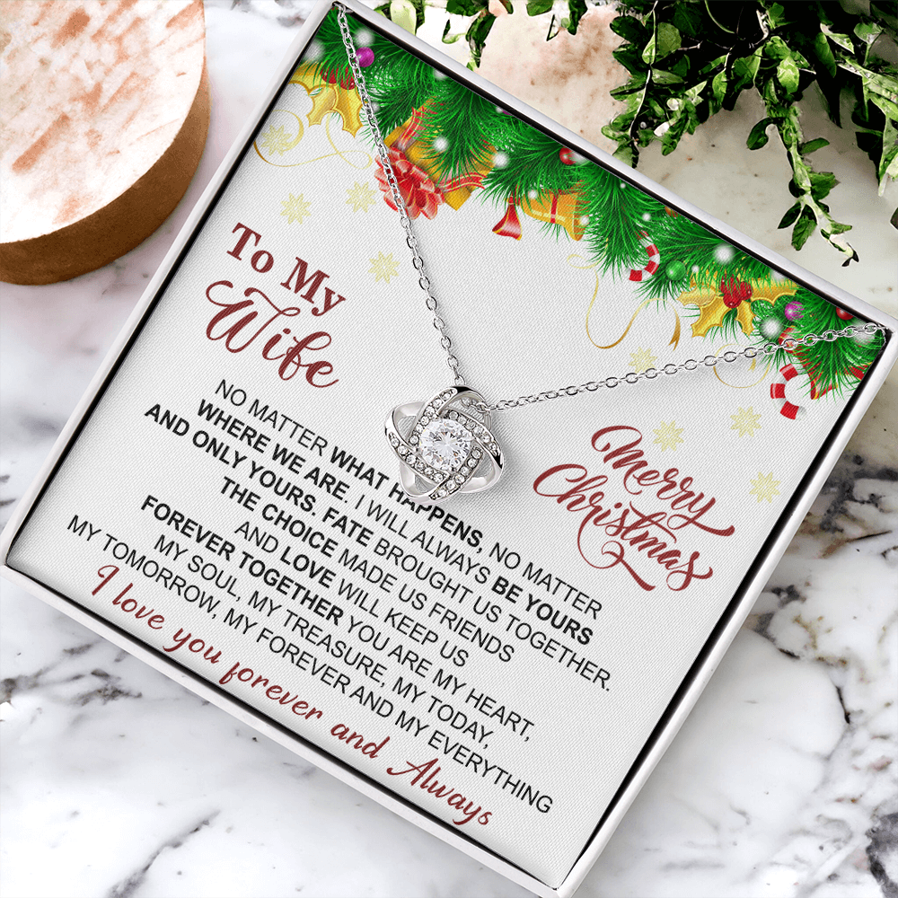 Gift Christmas Necklace For Wife, To My Wife Necklace From Husband, Love Knot Jewelry Gift For Wife, Husband To Wife Love Knot Pendant For Wife Jewelry Gift For Women Merry Christmas Necklace