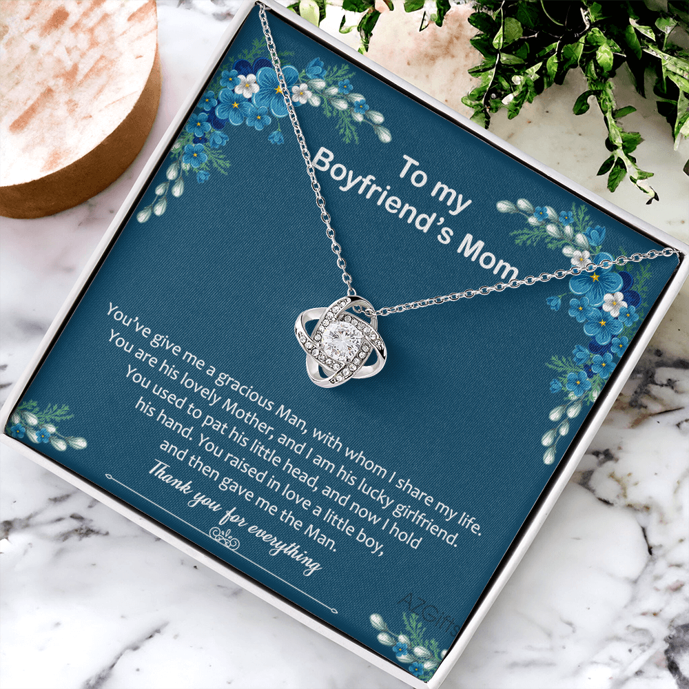 To My Boyfriend Mom Necklace From Girlfriend,  Thank You For Everything Boyfriend's Mom Gift Necklace, Love Knot Necklaces For Boyfriends Mom Gift On Christmas, Mothers Day Jewelry For Her