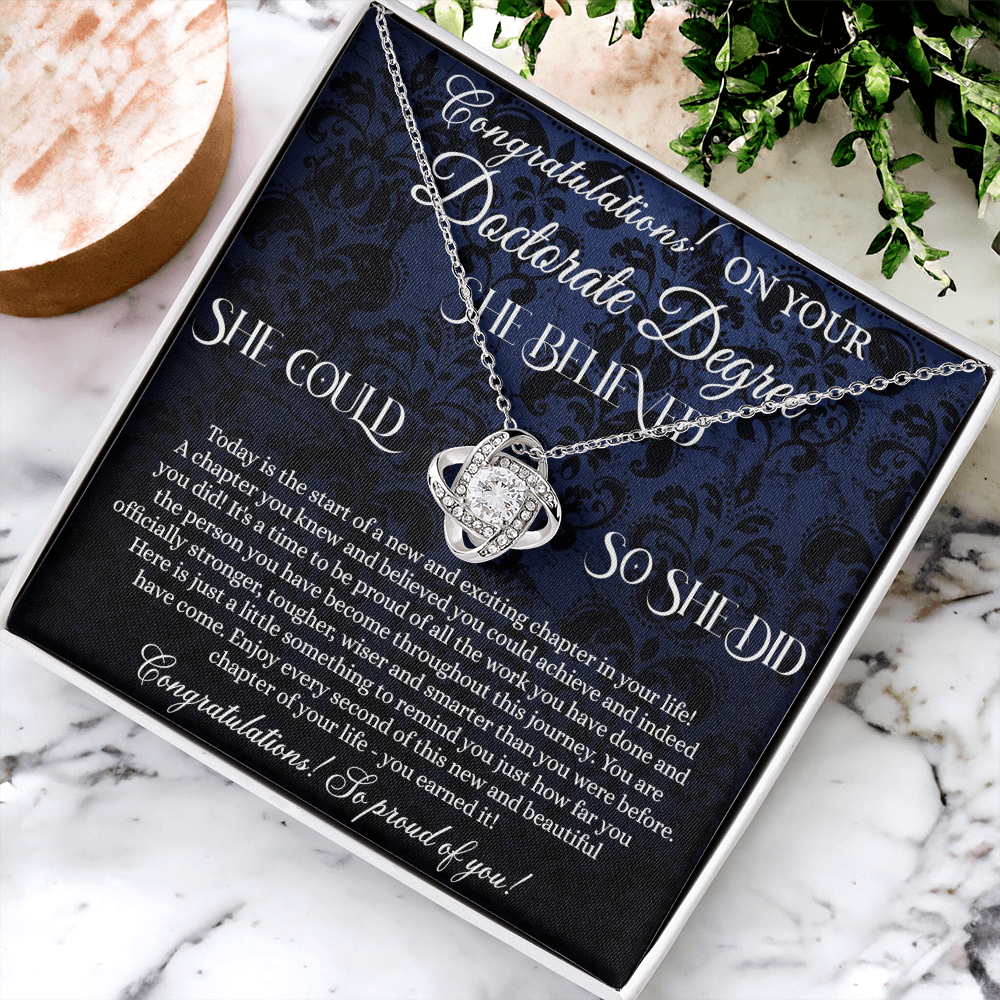 Congratulation On Your Doctorate Degree Love Knot Necklace Box Gift for Doctorate Degree Graduation Gift Necklace On PhD Graduation Gift Graduating Class of 2024 Doctoral Degree Graduation Gift