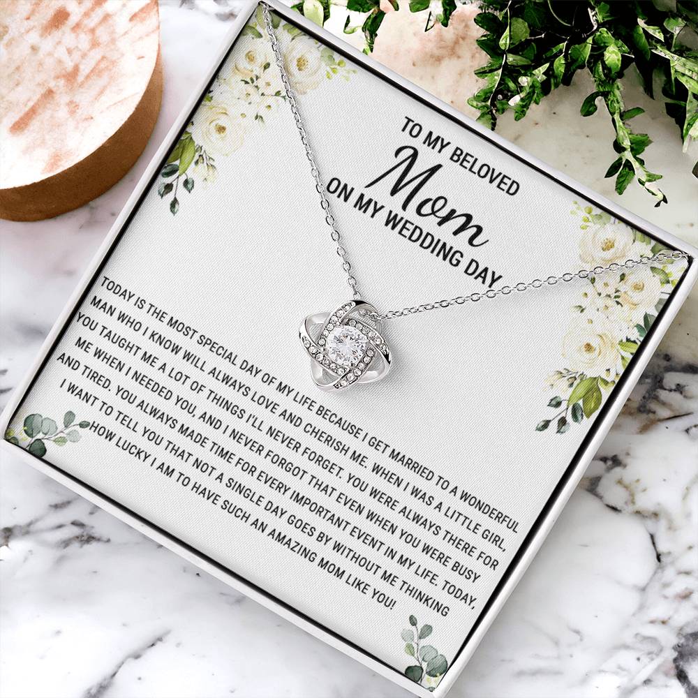 Beloved Mom Gift Necklace To My Beloved Mom Love Knot Necklace Gift From Daughter, Wedding Day Necklace Gift For Mom, Beloved Mom On My Wedding Day Necklace Gift For New Mom, Bonus Mom Gift Necklace Love Knot Necklace 6323