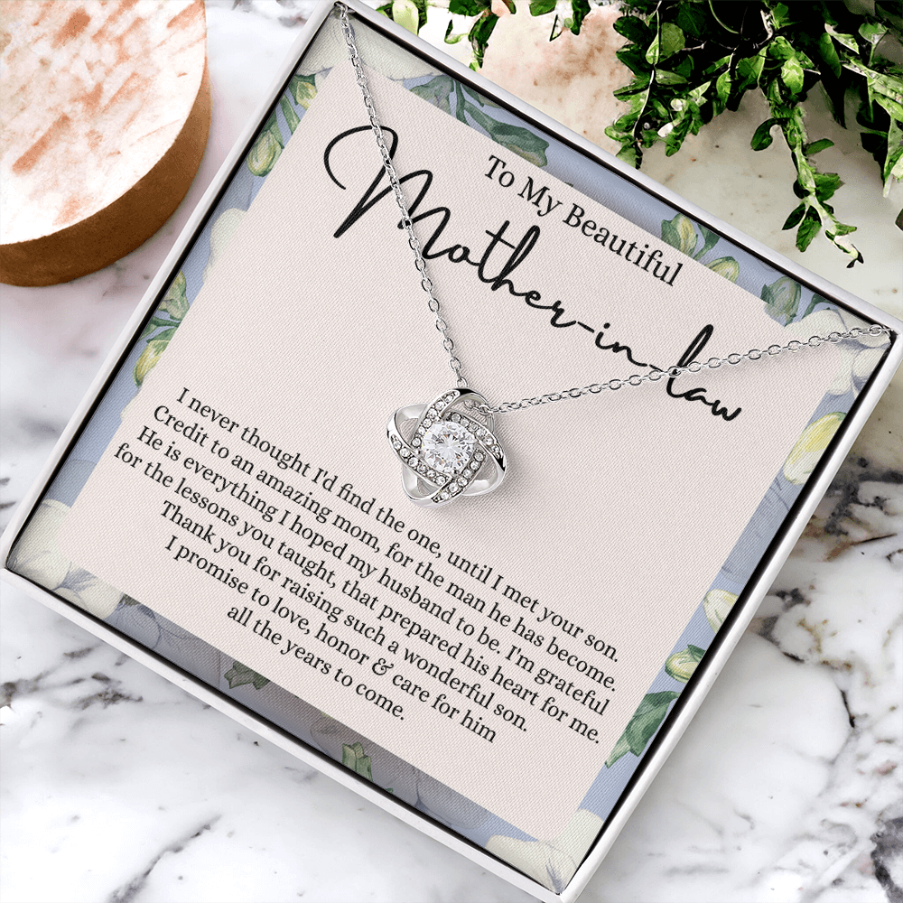 Mother In Law Gift Necklace, To My Beautiful Mother In Law Love Knot Necklace Gift From Daughter In Law, Mother And Daughter Gift Necklace Pendant, The Love Knot Necklace Gift For Mom Pendant