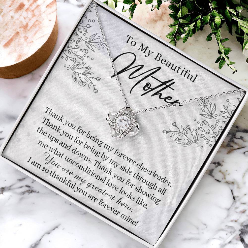 Beautiful Mother Necklace, Necklace Gift for Mom Thank You Mom Necklace Sentimental Gifts Necklace for Mom from Daughter, To My Beautiful Mother Love Knot Necklace Mothers Day from Daughter Love Knot Necklace 6323