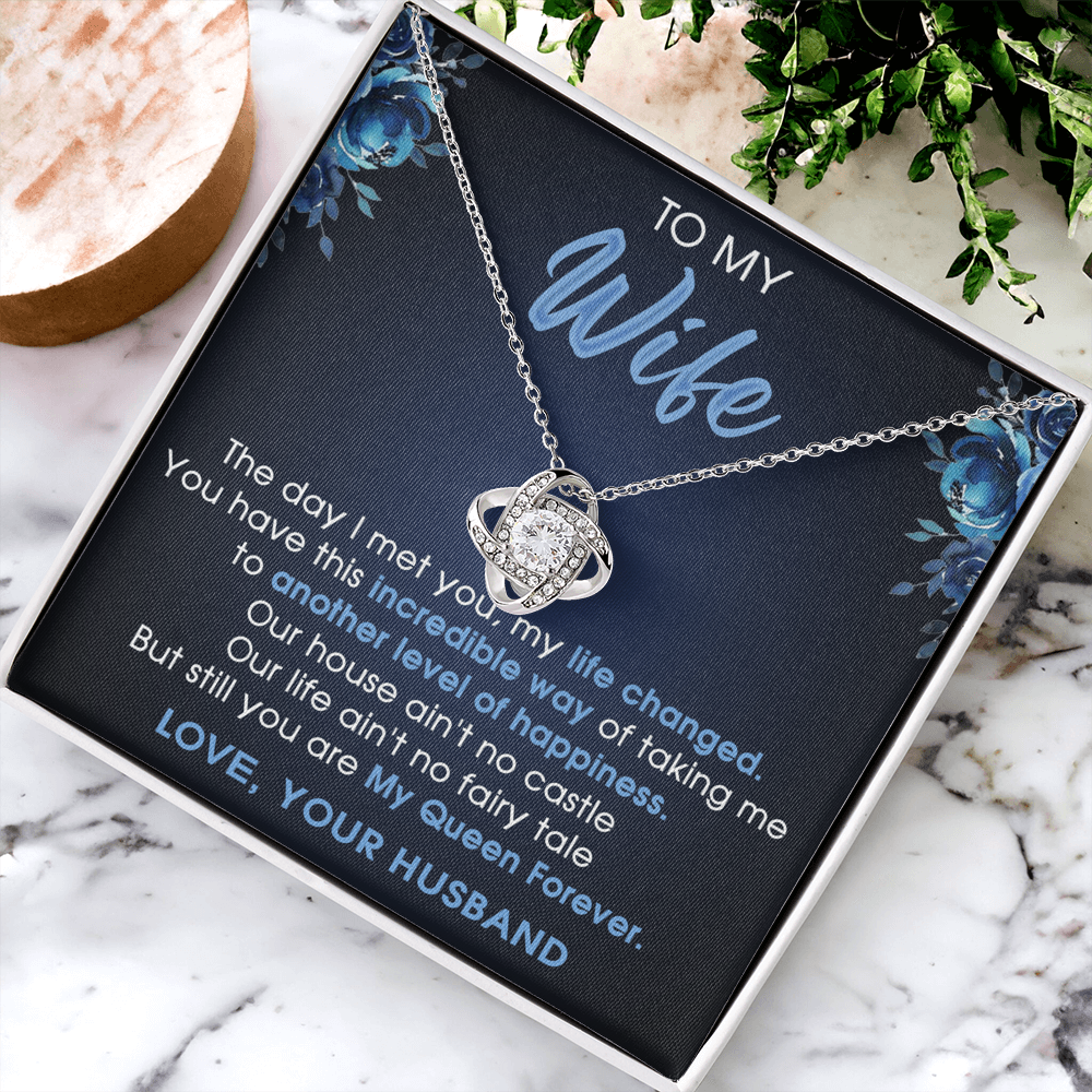 To My Wife Necklace From Husband Pendant Gift For Wife, Wife Gift Necklace, Husband To Wife Gift Love Knot Pendant From Men Jewelry Gift For Women, Soulmate Gift Necklace My Queen Forever Necklace
