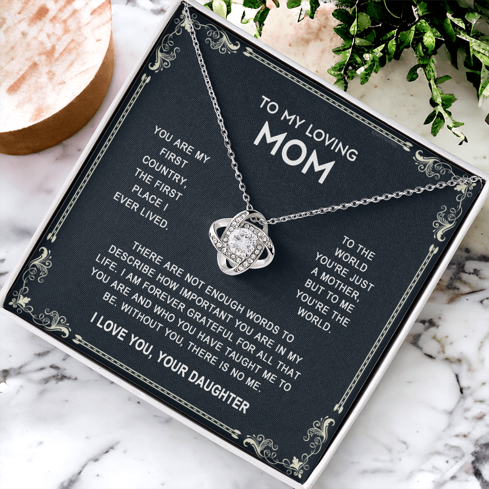Loving Mom Necklace, Mother And Daughter Love Knot Necklace, To My Loving Mom Necklace From Daughter Gift On Birthday Gift Anniversary Mother's Day Necklace Pendant For Mom Jewelry Gift For Women