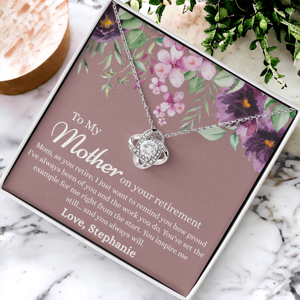 To My Mother Love Knot Necklace, Mom Retirement Gift Necklace, Happy Retirement Gift, Best Retirement Gift For Mom, Gift Necklace For Retiring Mother, Necklace Gift for Mom Mother On Your Retirement