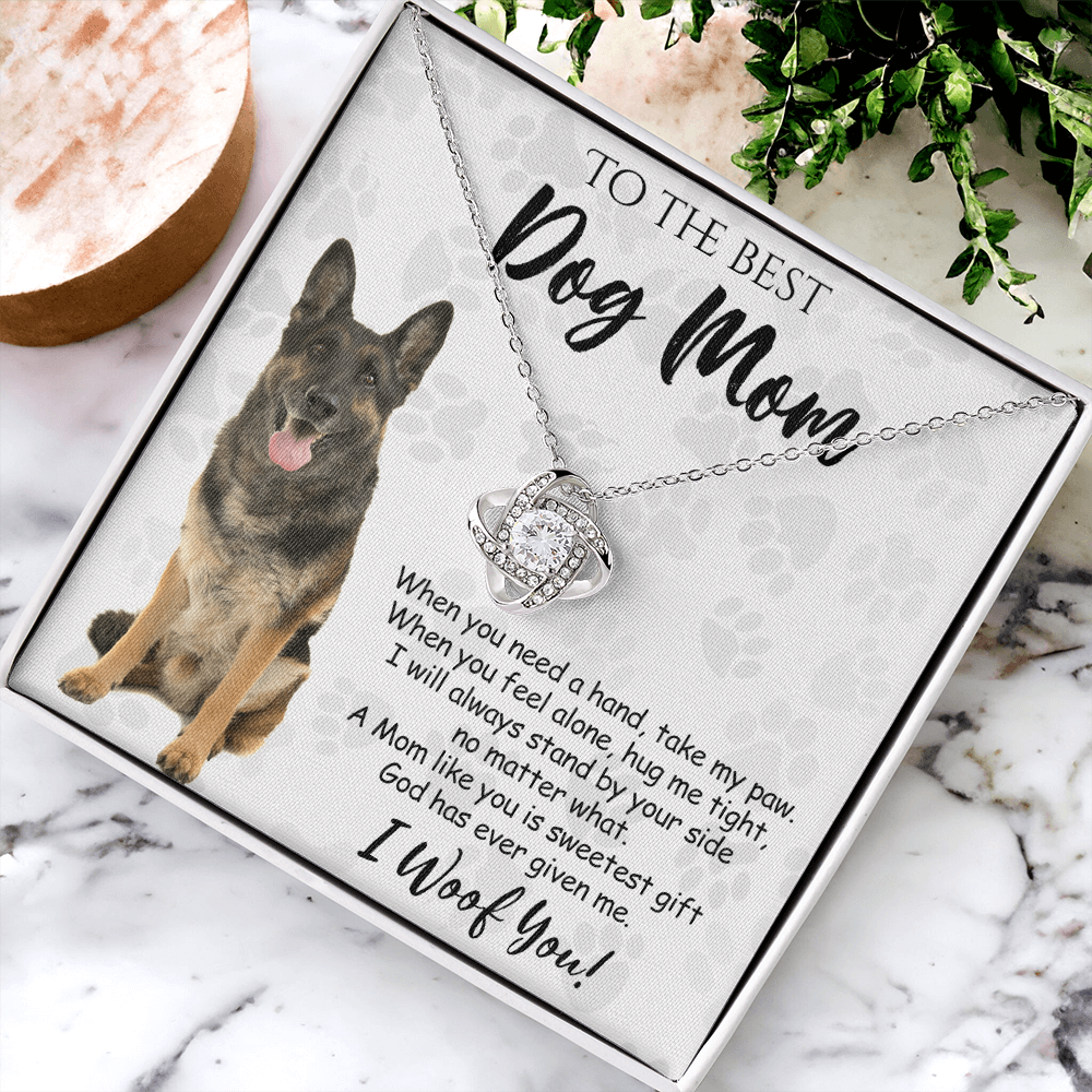To The Best Dog Mom Love Knot Necklace From Daughter Mother's Day Necklace Gift, German Shepherd Love Knot Pendant, Jewelry Gift For Women, Dog Lovers German Shepherd Gift Necklace, Dog Mom Necklace