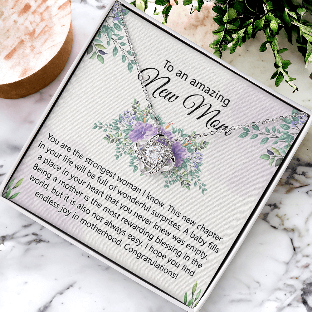 To An Amazing New Mom Necklace From Daughter, Mother's Day Necklace, First Mother's Day Jewelry Gift For Mom To Daughter Gift Mother's Day Love Knot Necklace Gift for Mom, New Mom Jewelry for Mom