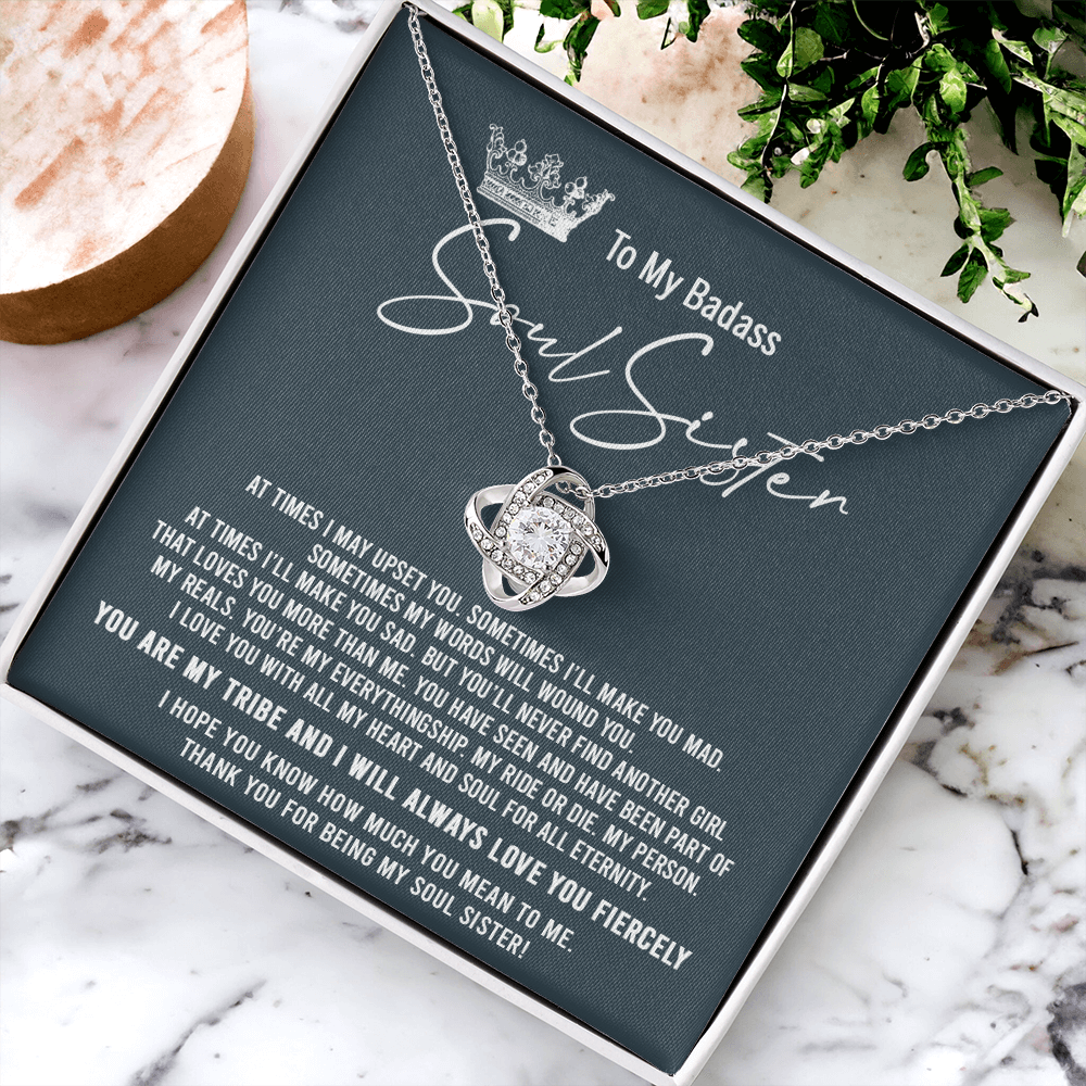 To My Badass Soul Sister Necklace From Sister, Brother, Thank You for Being My Badass Sister Love Knot Necklace - Unique Badass Sister Gift Necklace Friendship Sister Jewelry Gift For Women Gift Box