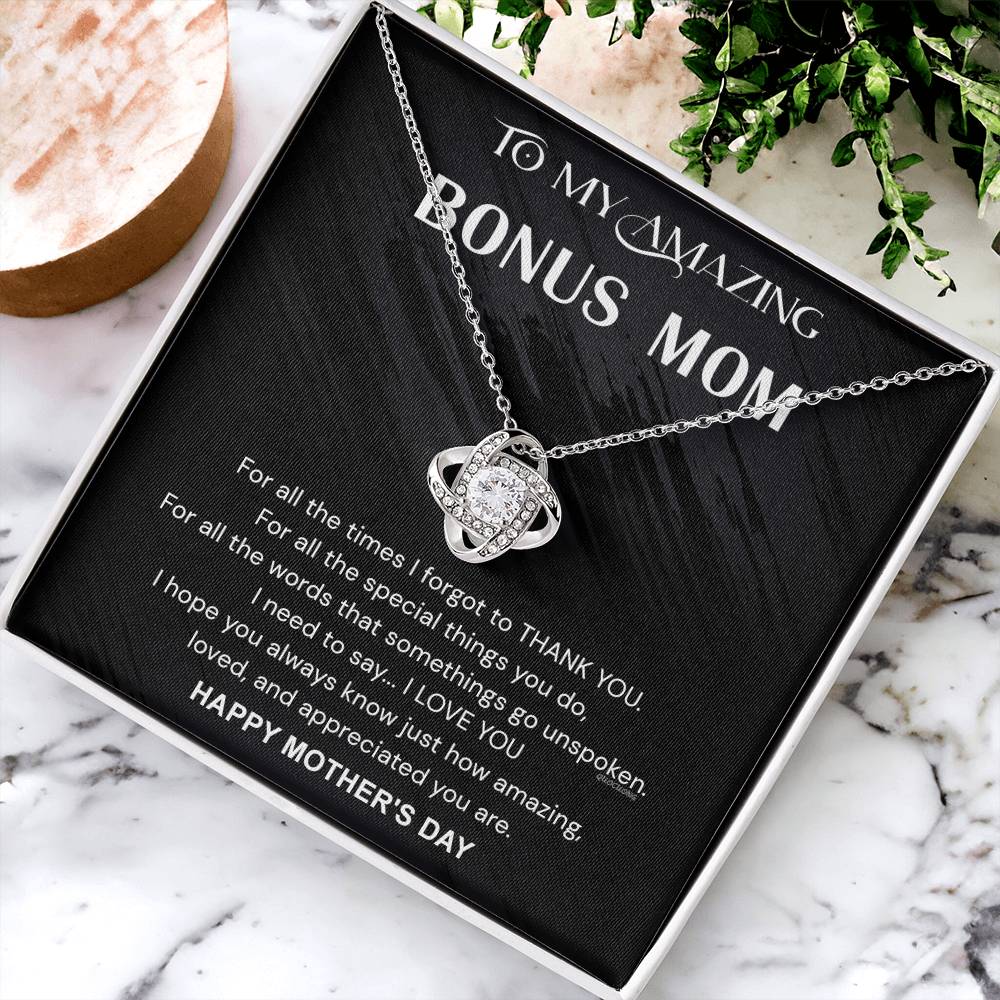 To My Amazing Bonus Mom Necklace From Bonus Daughter, Happy Mother's Day Necklace Gift For Her, Bonus Mom Gift Necklace, Jewelry For Women, Bonus Mother,  Love Knot Pendant For Mom On Mothers Day