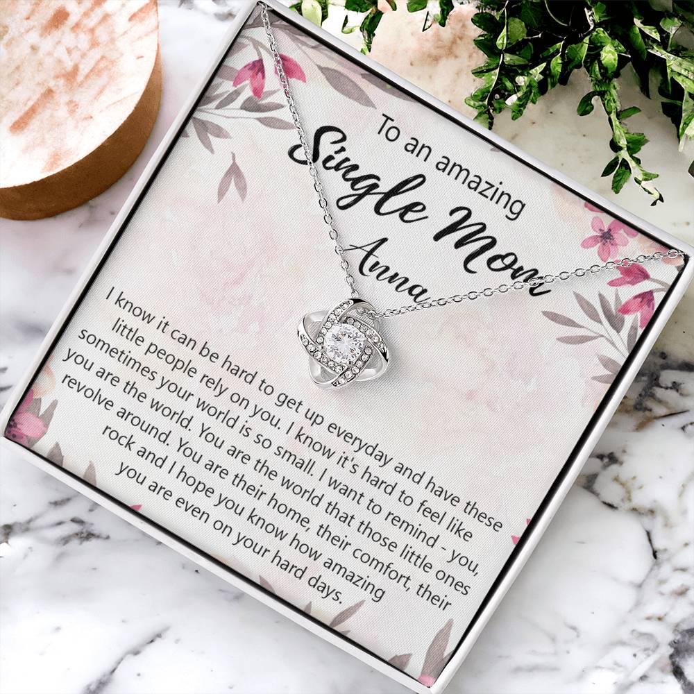 Single Mom Gift Necklace, To An Amazing Single Mom Love Knot Necklace Gift From Daughter In Law, Mother And Daughter Gift Necklace Personalized Gift Pendant, Love Knot Necklace Gift For Mom Pendant