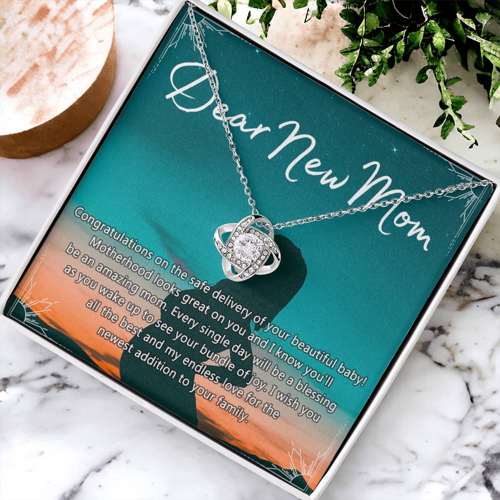 Dear New Mom Necklace, Dear New Mom Love Knot Necklace Gift From Daughter Congratulations Necklace Gift For Mom Your Beautiful Baby Necklace Gift For Mom Jewelry Gift For Mom, New Mom Gift Necklace Love Knot Necklace 6323