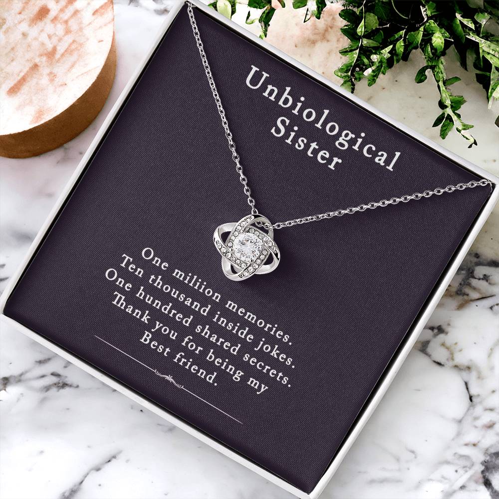 Unbiological Sister Love Knot Necklace, Bonus Sister Gift Necklace, Sister in Law Love Knot Pendant From Brother Sterling Silver Rhinestone Knot Necklace for Sister Birthday Gifts from Sister
