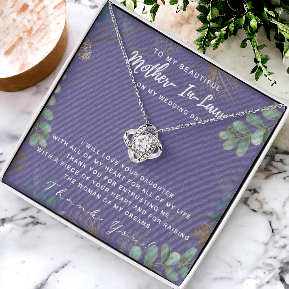 Wedding Day Necklace Gift For Mother In Law, To My Beautiful Mother In Law Love Knot Necklace From Daughter In Law, Thank You Necklace Gift For Mother From Daughter, Mother In Law On My Wedding Day