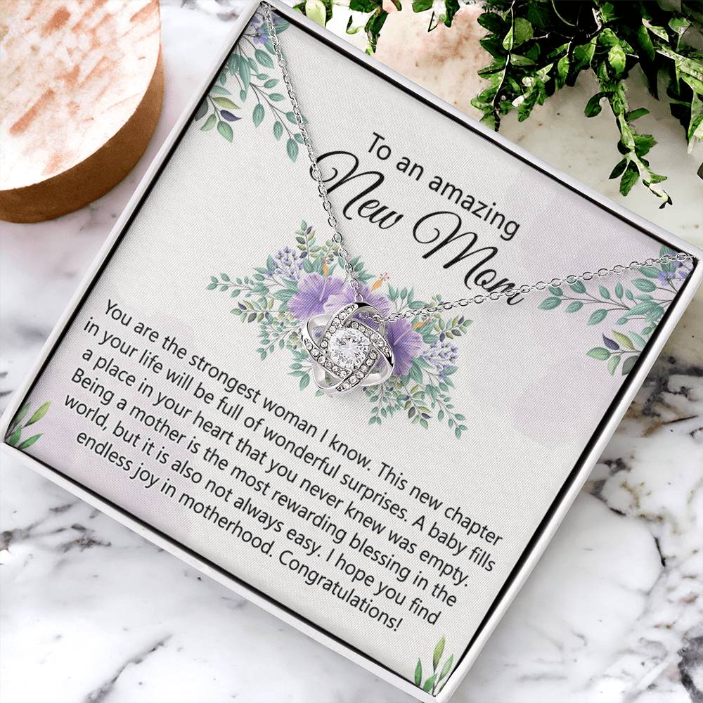 To An Amazing New Mom Necklace From Daughter, Mother's Day Necklace, First Mother's Day Jewelry Gift For Mom To Daughter Gift Mother's Day Love Knot Necklace Gift for Mom, New Mom Jewelry for Mom