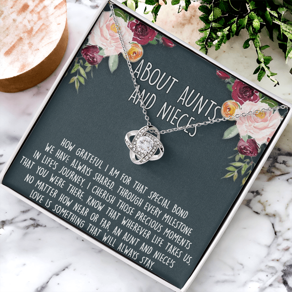Niece Gifts from Auntie Aunt Gifts from Niece, About Aunt and Niece Love Knot Necklace for Auntie Niece Birthday Gifts Congratulations Gift Necklace, New Aunt Gift Necklace, Jewelry For Women