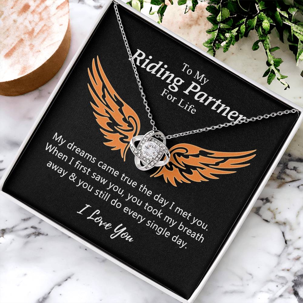 To My Riding Partners For Life Necklace, Gift Necklace For Motorcycle Wife, Love Knot Necklace Gift For Biker Wife, Necklace Gift for Girlfriend, Wife on Valentines Day, Romantic Gift Neklace Birthday