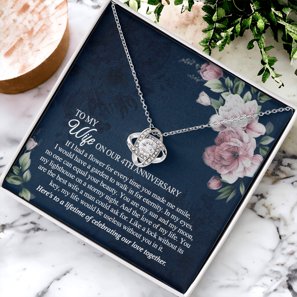 4th Anniversary Necklace Gift For Wife, 4TH Necklace Gift For Wife, Anniversary Necklace Gift For Wife, Soulmate Gift Necklace, To My Wife On Our 4th Anniversary Love Knot Necklace From Husband