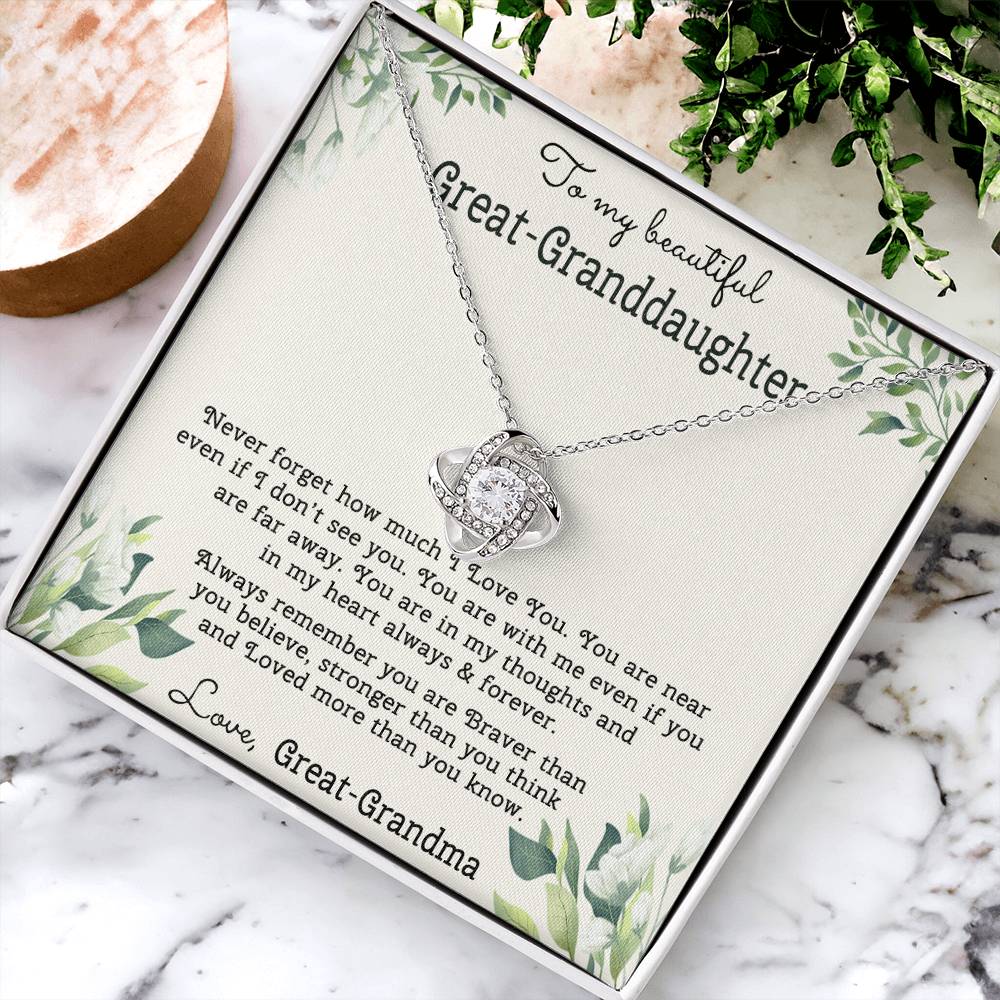 To My Beautiful Great Grnddaughter Necklace From Great Grandma Love Knot Necklace For Granddaughter, Never Forget Necklace For Granddaughter, Our Granddaughter Jewelry Gift For Girls, Littler Girl