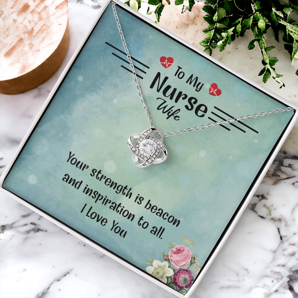 To My Nurse Wife Necklace From Husband, Strength Is Beacon Necklace Husband And Wife Love Knot Pendant, Nurse Wife Gift Necklace, Nurse Wife Jewelry Gift For Women, Nurse Soulmate Gift Necklace