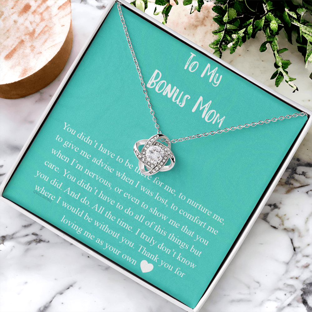 To My Bonus Mom Necklace From Bonus Daughter, Bonus Mom Gift Necklace, Jewelry For Her, Thank You For Loving Mom Necklace Gift On Mothers Day, Anniversary, Birthday Gift Love Knot Pendant For Her