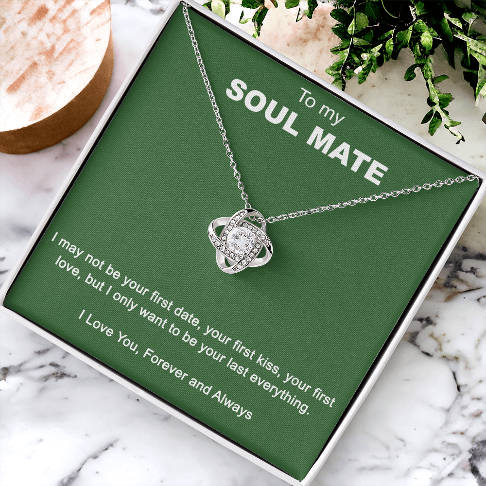 To My Soul Mate Love Knot Necklace Gift From Husband, Boyfriend with Message Card Gift For Soulmate Love Knot Pendant, Gift Necklace for Her Romantic Soulmate Gift Pendant, Girlfriend Gifts