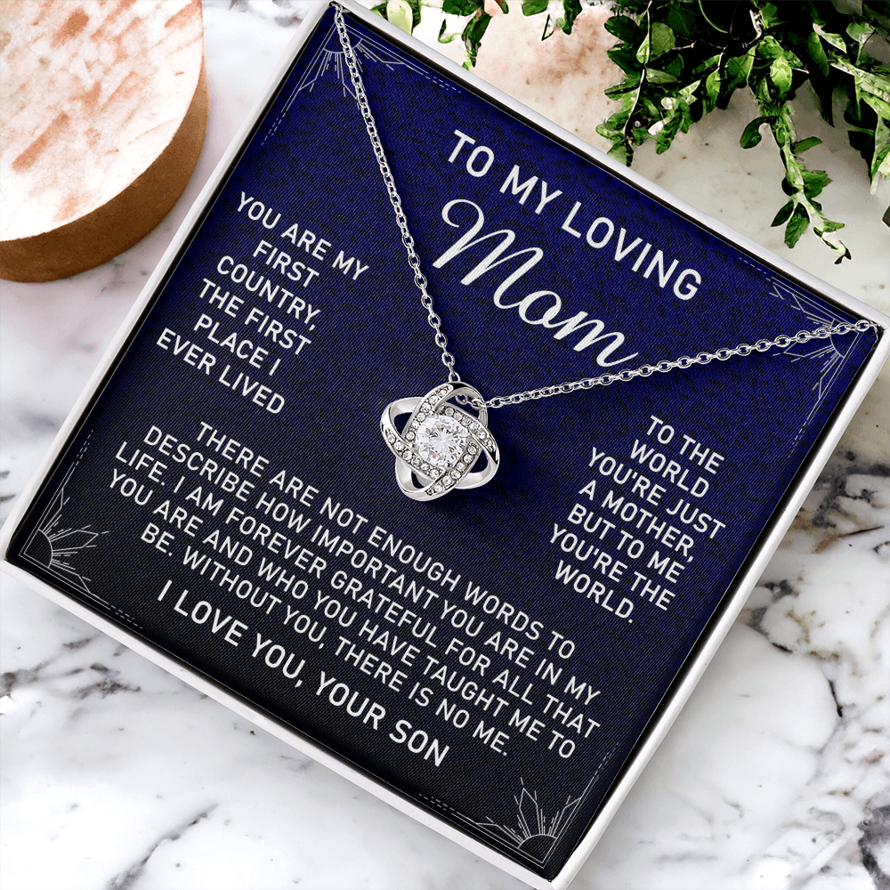 Loving Mom Gift Necklace, Mother's Day Jewelry Gift For Mom, To My Loving Mom Love Knot Necklace Gift for Mom, Birthday Gift Anniversary Mother And Son Gift Pendant, To My Mom Necklace from Son