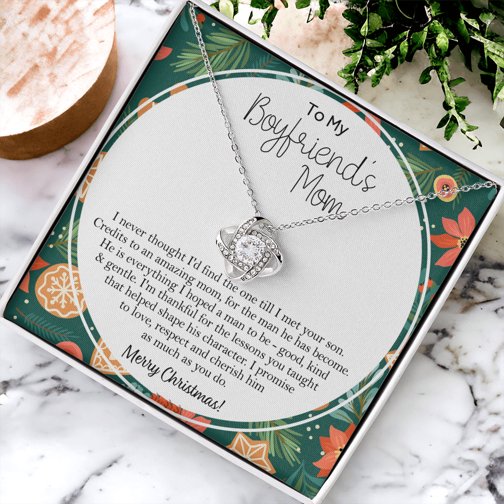 Gift Necklace For Boyfriend's Mom, Merry Christmas Necklace Gift, To My Boyfriend's Mom Necklace From Son, To An Amazing Mom Gift Necklac, Boyfriend's Mom Gift Necklace Love Knot Jewelry For Mom