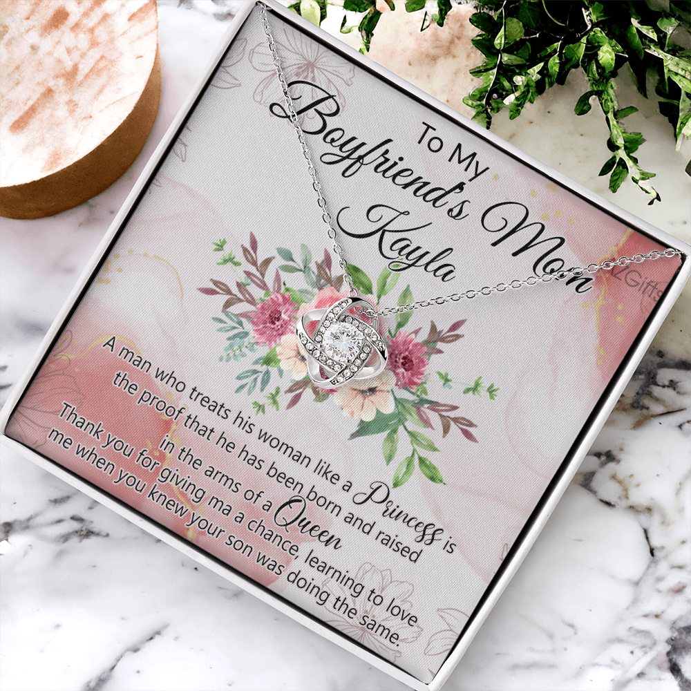 To My Boyfriend's Mom Necklace From Girlfriend, Boyfriends Mom Gift Necklace, Mothers Day Necklace For Boyfriends Mom From Girlfriend, Boyfriends Mom Love Knot Necklace On Mothers Day, Anniversary