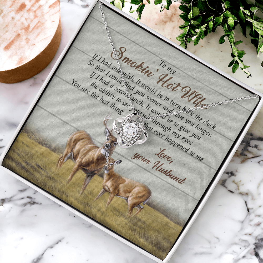 To My Smokin' Hot Wife Necklace From Husband, Love Your Husband Necklace Gift For Wife, Soulmate Gift Necklace Girlfriend Husband To Wife Love Knot Pendant Jewelry Gift For Women, Woman Necklace
