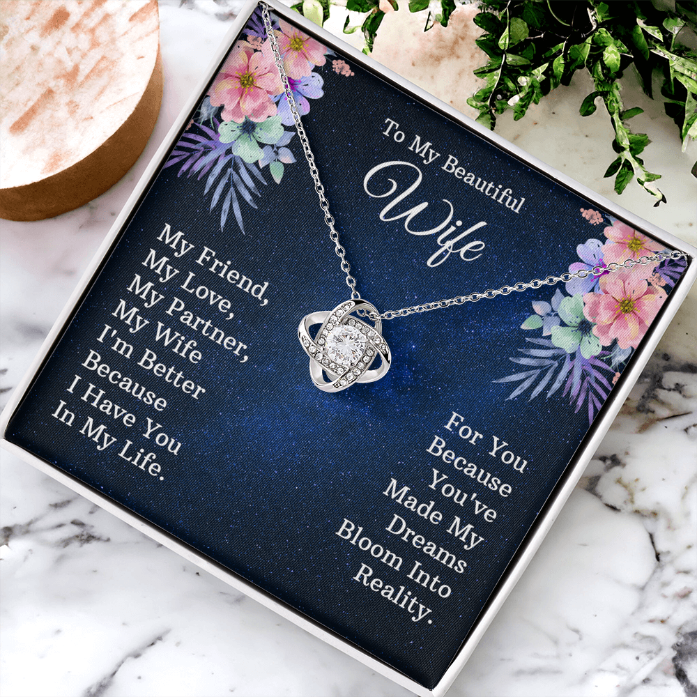 Wife Gift Necklace, To My Beautiful Wife Necklace From Husband, Wife Love Knot Necklace From Husband, Jewelry Gift For Women, My Friend Necklace, My Love Gift Necklace, My Partner Love Knot Pendant