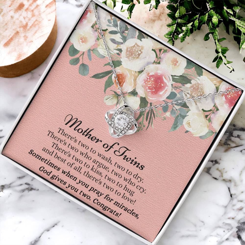 Mom Of Twins Necklace, Jewelry Gift For Mother Of Twins Love Knot Necklace, Parents of Twins, Gift Necklace For New Mom of Twins, Birthday Gift For Mom of Twins Necklace, New Mom Gift Necklace Love Knot Necklace 6323