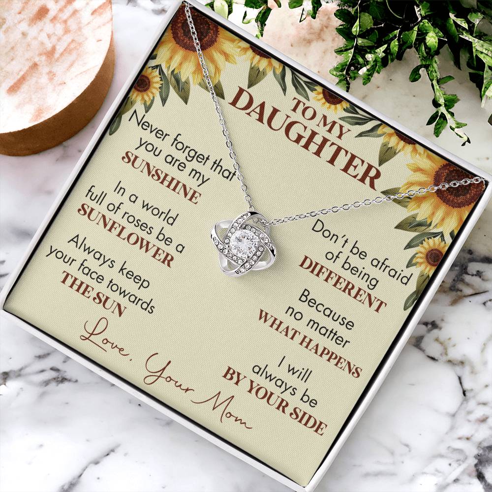 To My Daughter Love Knot Necklace, Gift For Daughter From Mom, Necklace For Daughters, Daughter Gift Necklaces From Mom With Jewelry To My Knot Women Love Mother, Sunflower Daughter Necklace