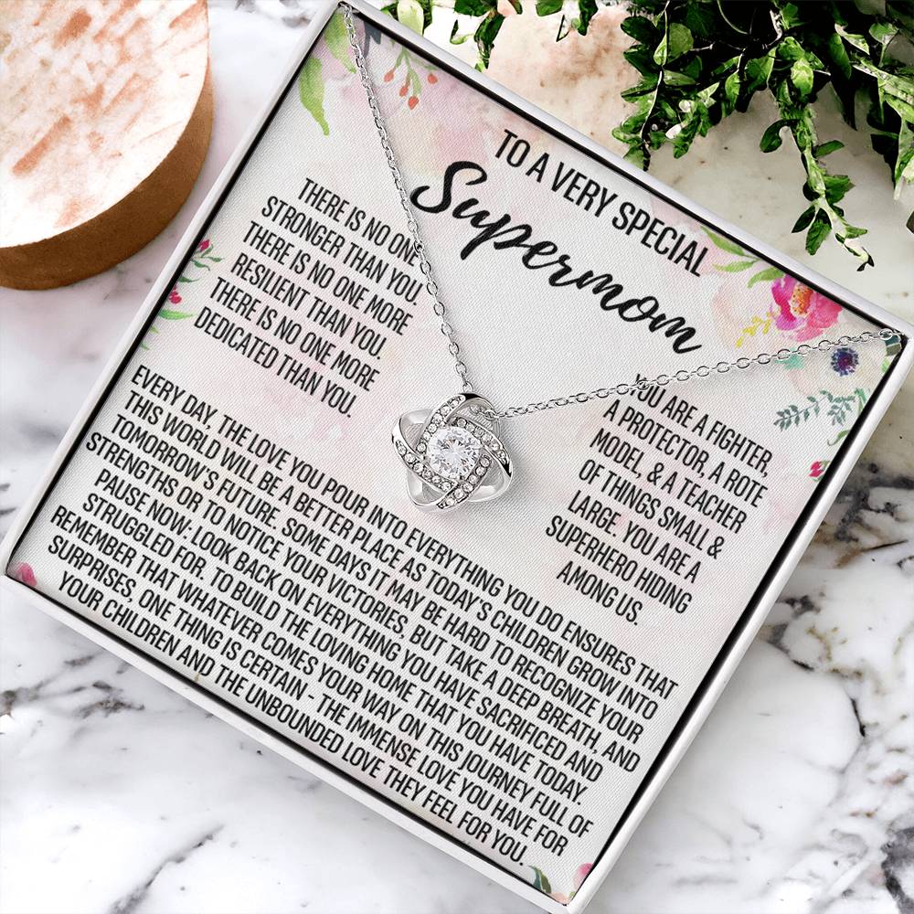1To My Super Mom Necklace, To A Very Special Supermom Mom Necklace From Daughter, Gift for Single Mother Necklace Present for Single Mother Gift Necklace, Mother's Day Gift Mom Jewelry for Women Love Knot Necklace 6323