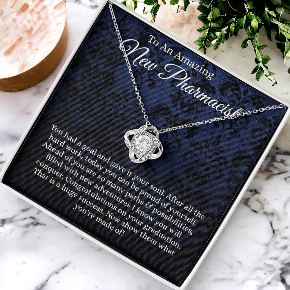 To An Amazing Pharmacist Love Knot Necklace From Mom, Pharmacist Graduation Gift Necklace, Grad Gift Knot Pendant For New Pharmacist, Graduation Jewelry Gift For Her, Girl, PharmD, Doctorate Gift