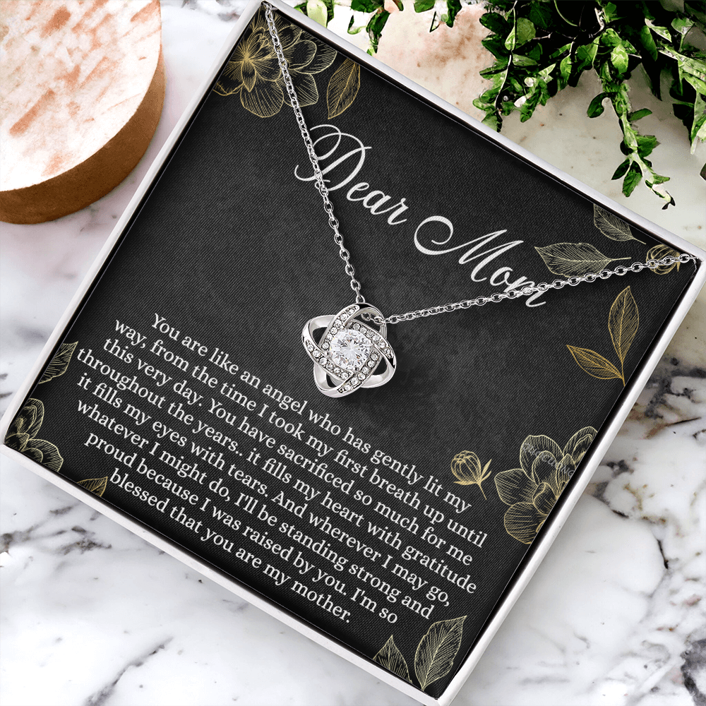 To My Mom Necklace From Daughter, Mom Gift Necklace, Mother And Daughter Gift Love Knot Necklace, Dear Mom Card And Necklace Gift On Mothers Day, Anniversary, Birthday Gifts, Jewelry For Mom