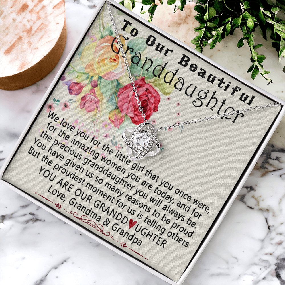 To Our Beautiful Granddaughter Necklace From Grandma And Grandpa To Granddaughter Love Knot Necklace, Gift Necklace To Granddaughtr, You Are Our Grandaughter Necklace Gift For Girls, Little Girl