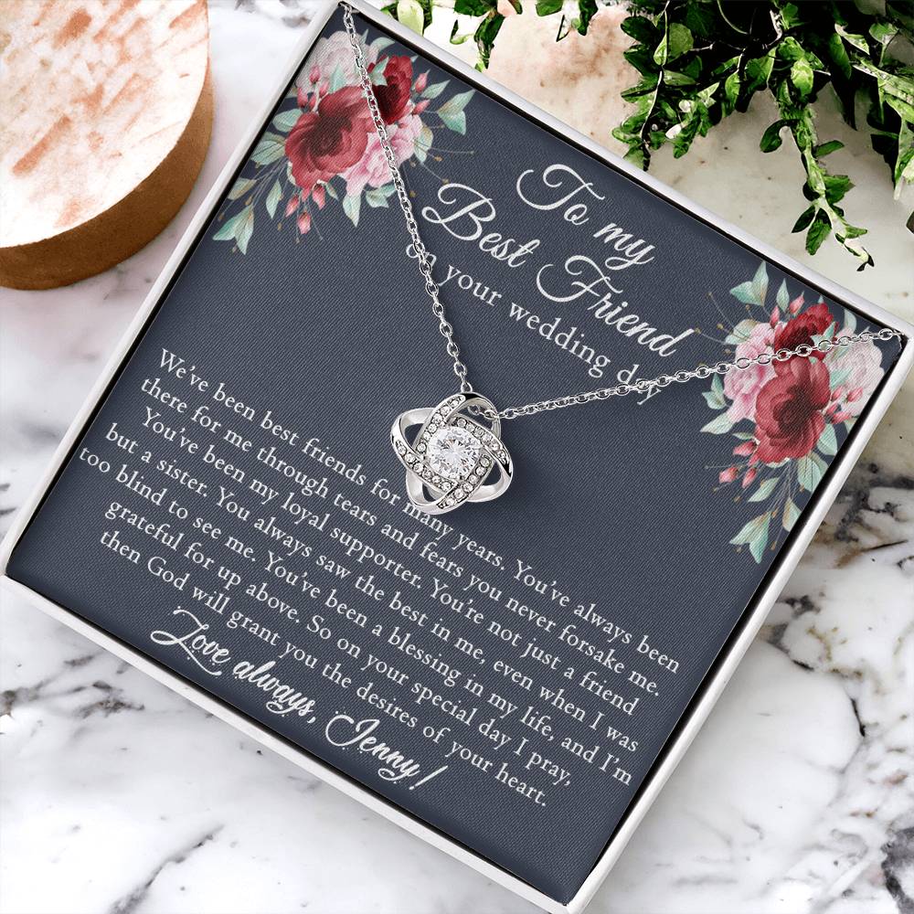 Best Friend Wedding Gift Necklace, Best Friend Gift Necklace, Gift Pendant For BBF On Wedding, To My Best Friend On Your Wedding Day Necklace, Best Friend Love Knot Necklace Gift On Wedding Day