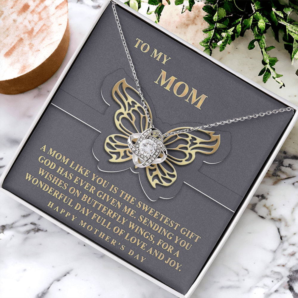 Butterfly Mom Gift Necklace, To My Mom Love Knot Necklace From Dayghter, Happy Mother's Day Necklace Gift For Mom, Mother And Daughter Gift Necklace To Mom On Mother's Day, Jewelry Gift For Women