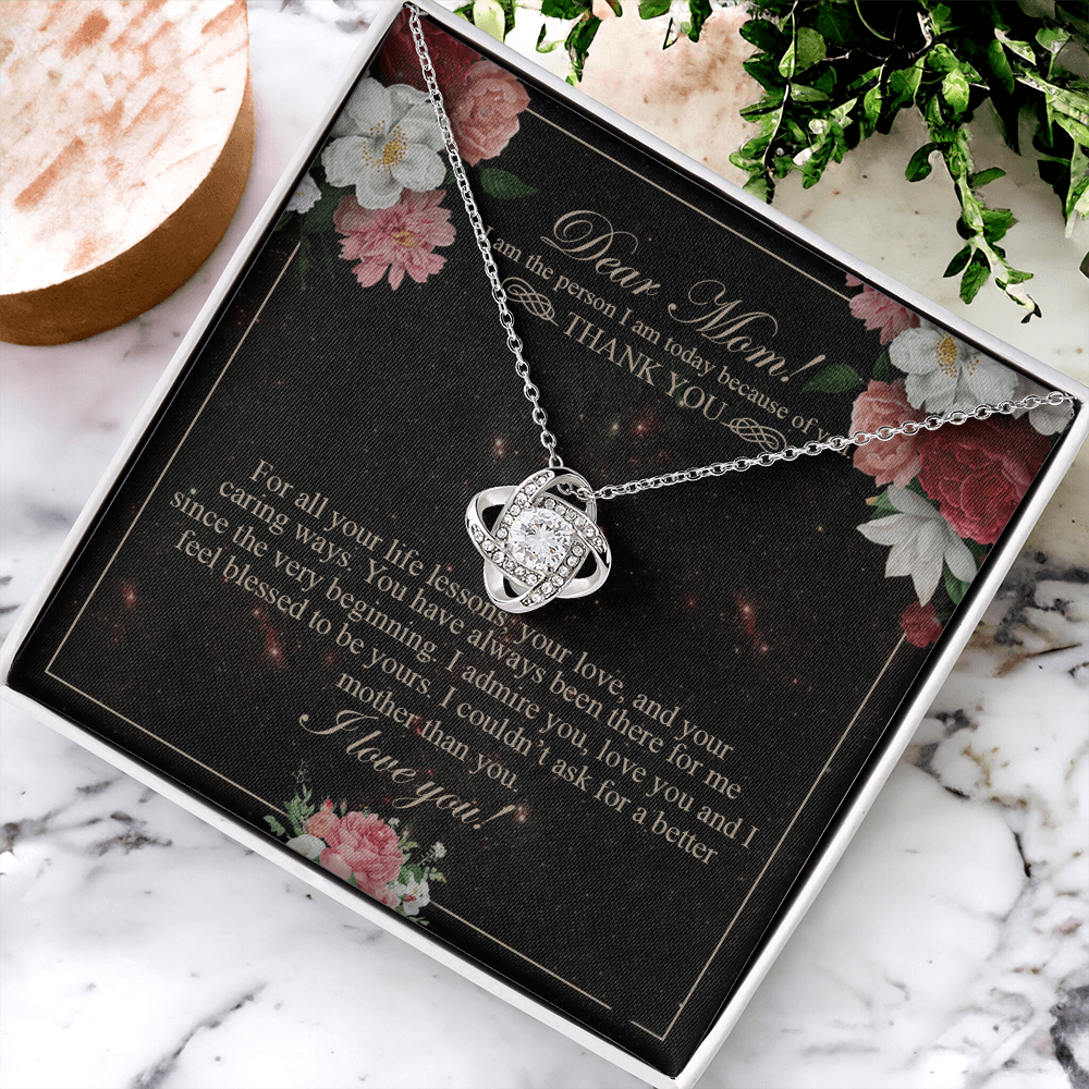 Meaningful Gift To Mom, Thank You Card For Mom, To My Mom Necklace From Daughter, I Love You Necklace For Mom, To Mom Love Knot Necklace, Jewelry For Mom On Birthday Gifts Mothers Day, Anniversary