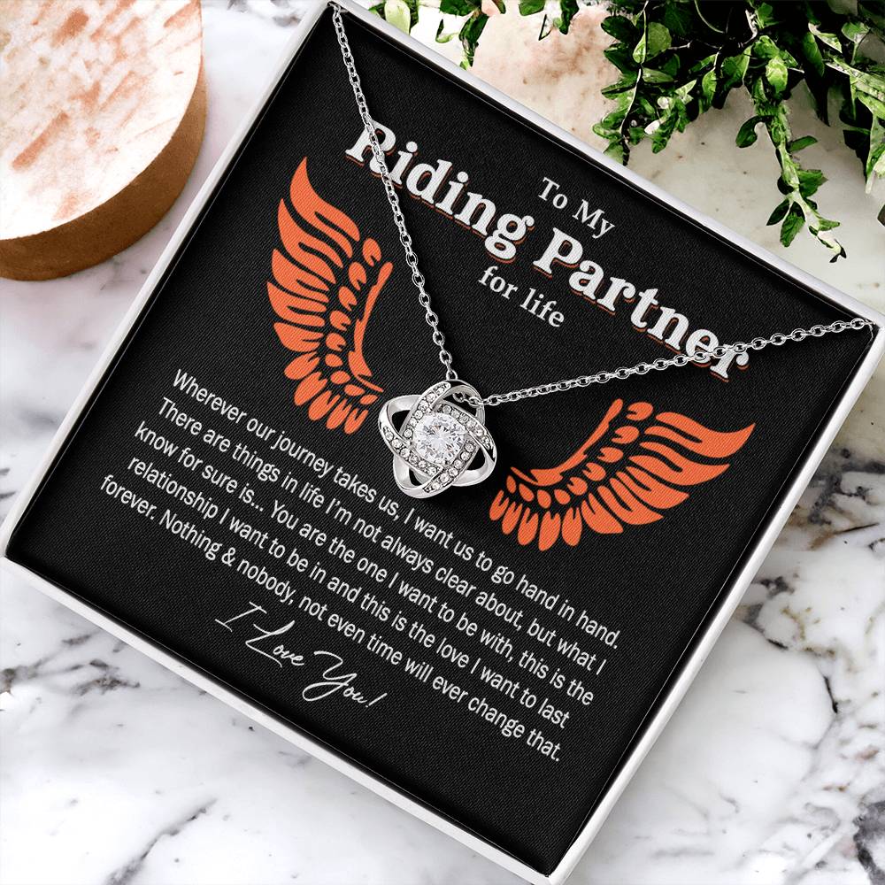 To My Riding Partner For Life Gift Necklace, Gift Necklace for Biker Woman, Motorcycle Love Knot Necklace for Girlfriend Wife Soulmate Proud Promise Future Wife Gift Engagement Gift from Men Boy Him