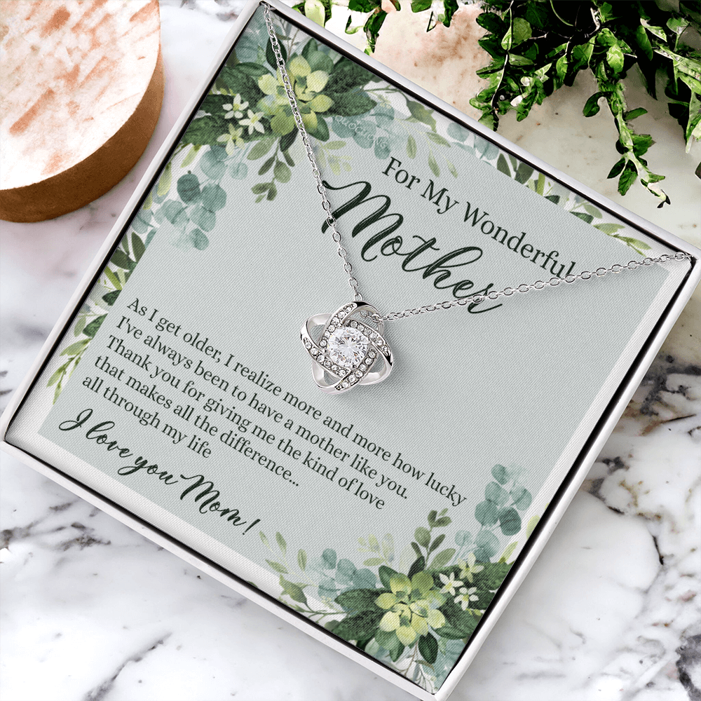 To My Wonderful Mother Love Knot Necklace With Message Card And Gift Box for Mom, Birthday Gift Necklace From Daughter, Mothers Day Necklace Gift for Mom, Thank You Gift Necklace Gift For Women