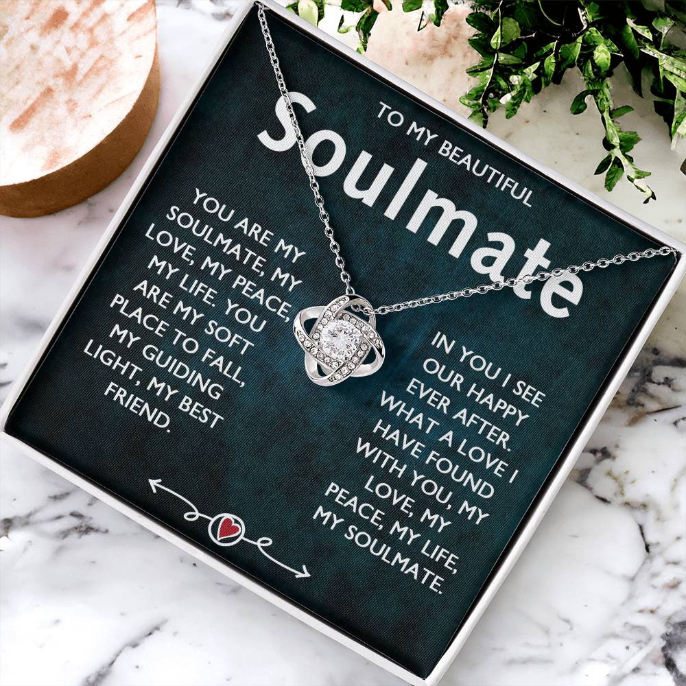 To My Beautiful Soulmate Necklace, Gift Necklace for Soulmate, Love Knot Necklace for Girlfriend, Soulmate Jewelry, Future Wife Gift Necklace, Necklace for Wife from Husband 14k White Gold