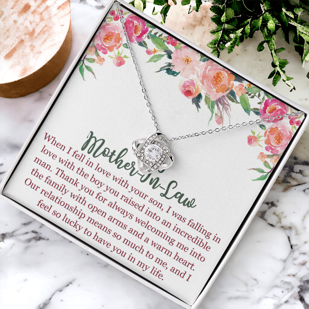 To My Mom In Law Necklace Pendant Gift From Son, Happy Mother's Day Love Knot Pendant For Mom On Birthday, Anniversary Necklace Gift Love With Your Son, Mother In Law Gift Necklace To Son In Law