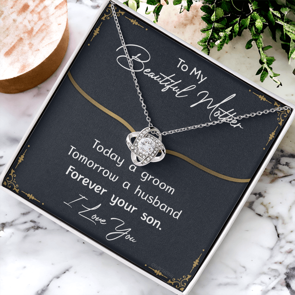 To My Mom Necklace From Son, Mother's Day Necklace Gift For Her, Beautiful Mother Love Knot Necklace Gift For Mom Bonus Mom On Mothers Day, Anniversary, Birthday, Mother And Son Jewelry For Mother