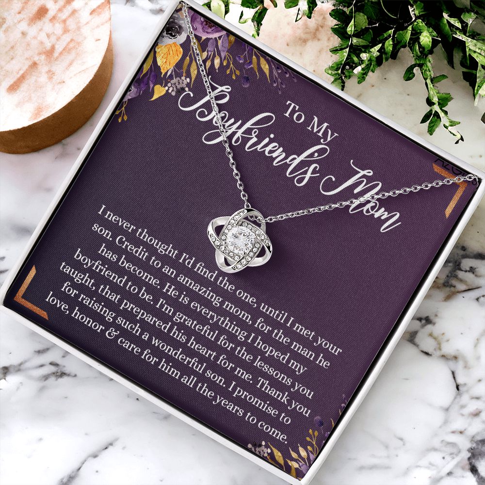 To My Boyfriend's Mom Necklace, Thank You For Raising Man Necklace Gift For Her, Gift To Boyfriend's Mom On Mothers Day Birthday, Christmas, Love Knot Gift for Bf Mom, Jewelry For Women Girlfriend's