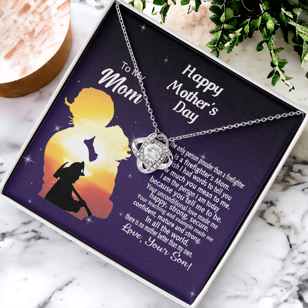 Firefighter's Mom Gift Necklace, Happy Mother's Day Necklace Gift For Mom, To My Mom Love Knot Necklace From Son Firefighter Necklace Gift For Mom Mother And Son Gift Necklace Jewelry Gift For Women