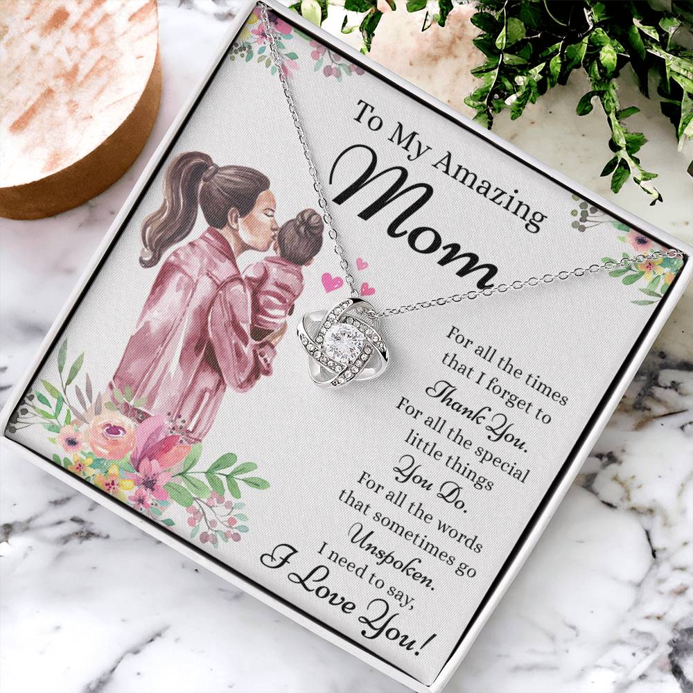 Amazing  Mom Gift Necklace, To My Amazing Mom Love Knot Necklace Gift for Mom, Thank You Mom Necklace, Sentimental Gift Necklace for Mom from Daughter To Mother Necklace Mothers Day Pendant Gift Love Knot Necklace 6323