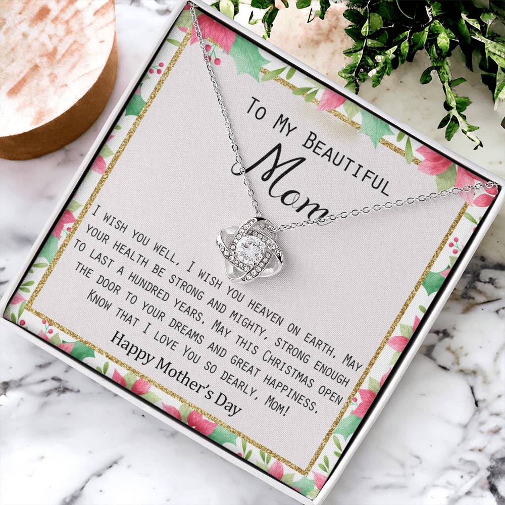 To My Beautiful Daughter Necklace from Daughter or Son, Love Knot Necklace Gift For Mom, Merry Christmas Present Necklace Gift for Mother, Beautiful Mom Gift Necklace, Jewelry Gift For Women